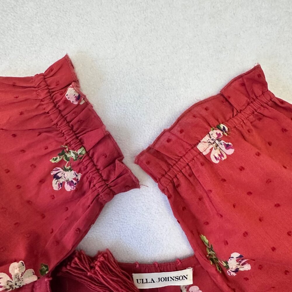 Ulla Johnson Swiss Dot Red Floral Red Clementine Tiered Midi Dress Size 6 - Picture 5 of 12